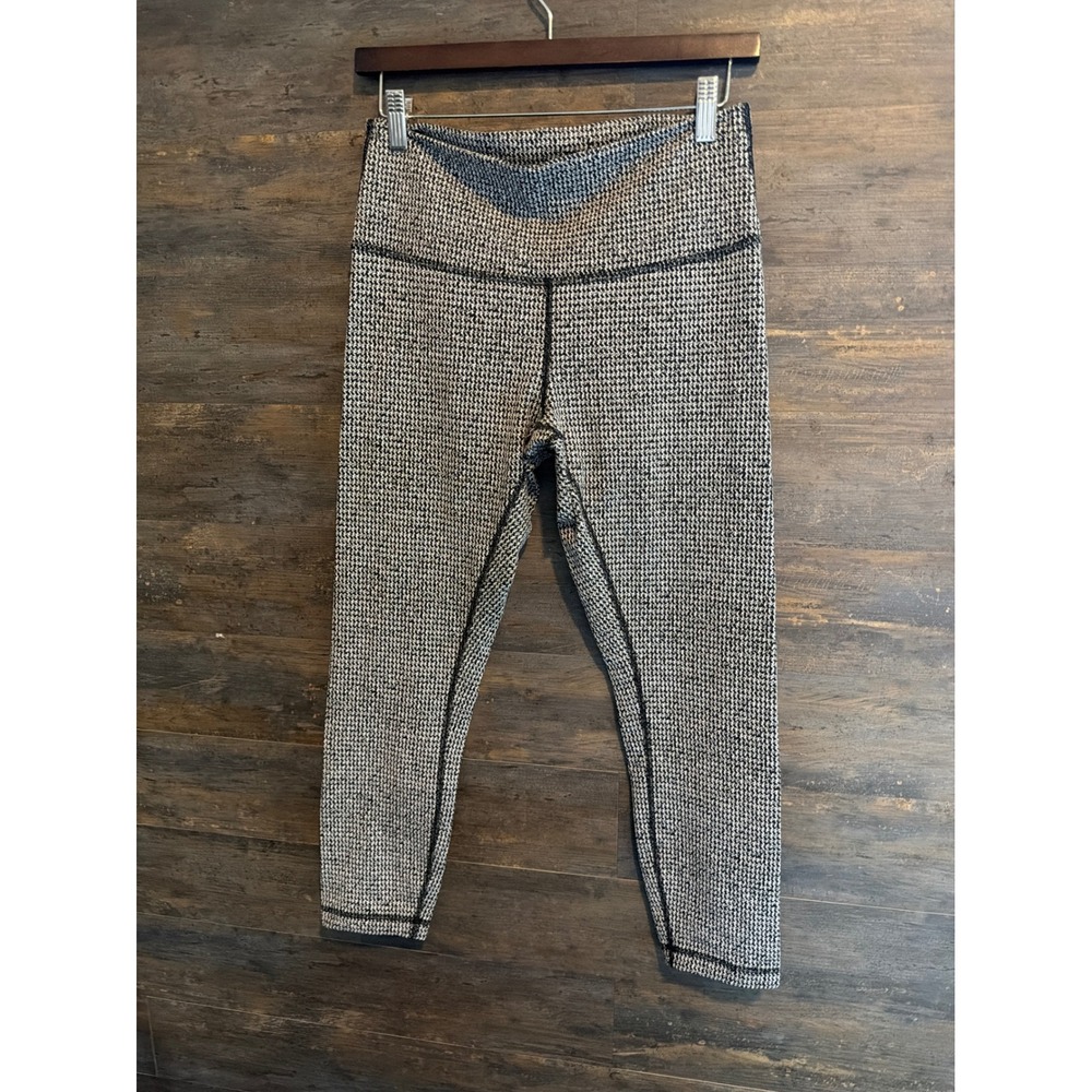 Lululemon Wunder Under High Rise Leggings Black White Houndstooth 7/8 Crop Tight
